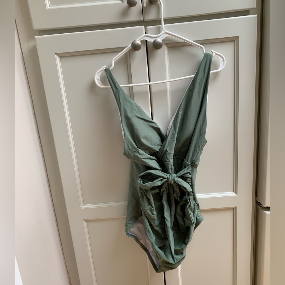 PinkBlush Olive Waist Tie Maternity One-Piece Swimsuit - Large